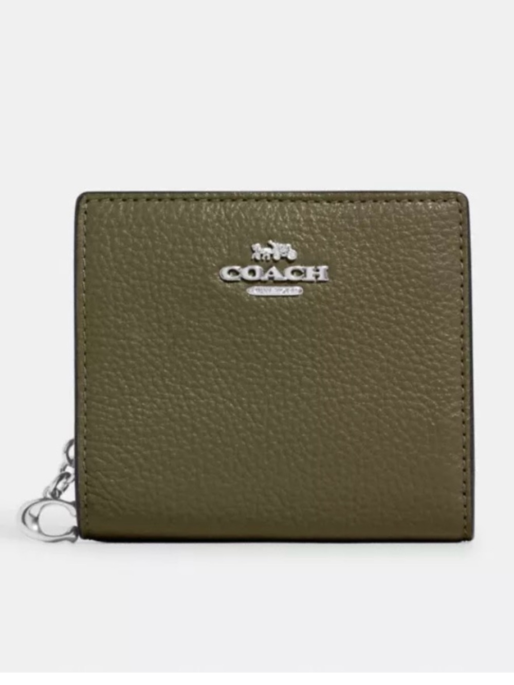 Coach Olive Green Pebbled Leather Zip Card Case with Silver Hardware